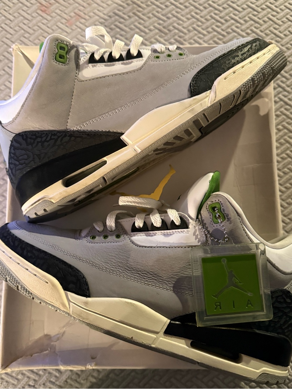 Jordan 3 Retro Chlorophyll- Grey White Black with Green Accents